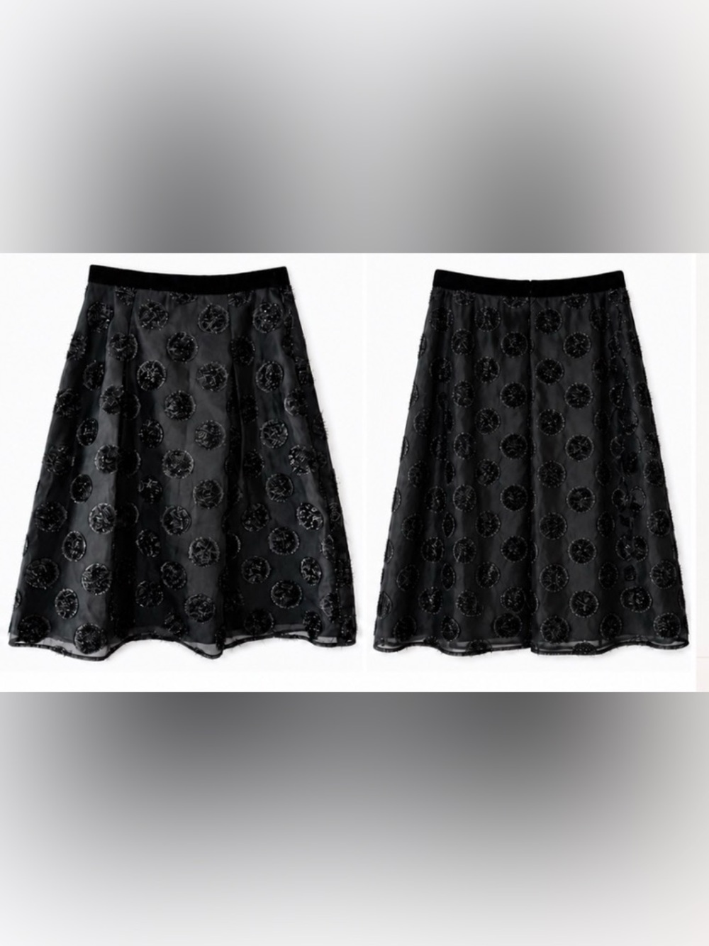 [Talbots RSVP] Black Polka Dot Sheer Overlay Skirt Size 4 Textured A-Line Party - Picture 3 of 9
